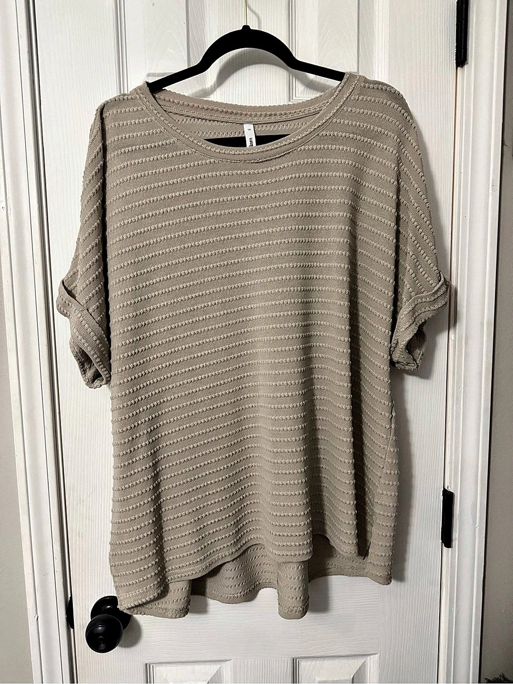 Glam Textured Short Sleeve Top in Tan Size 1X